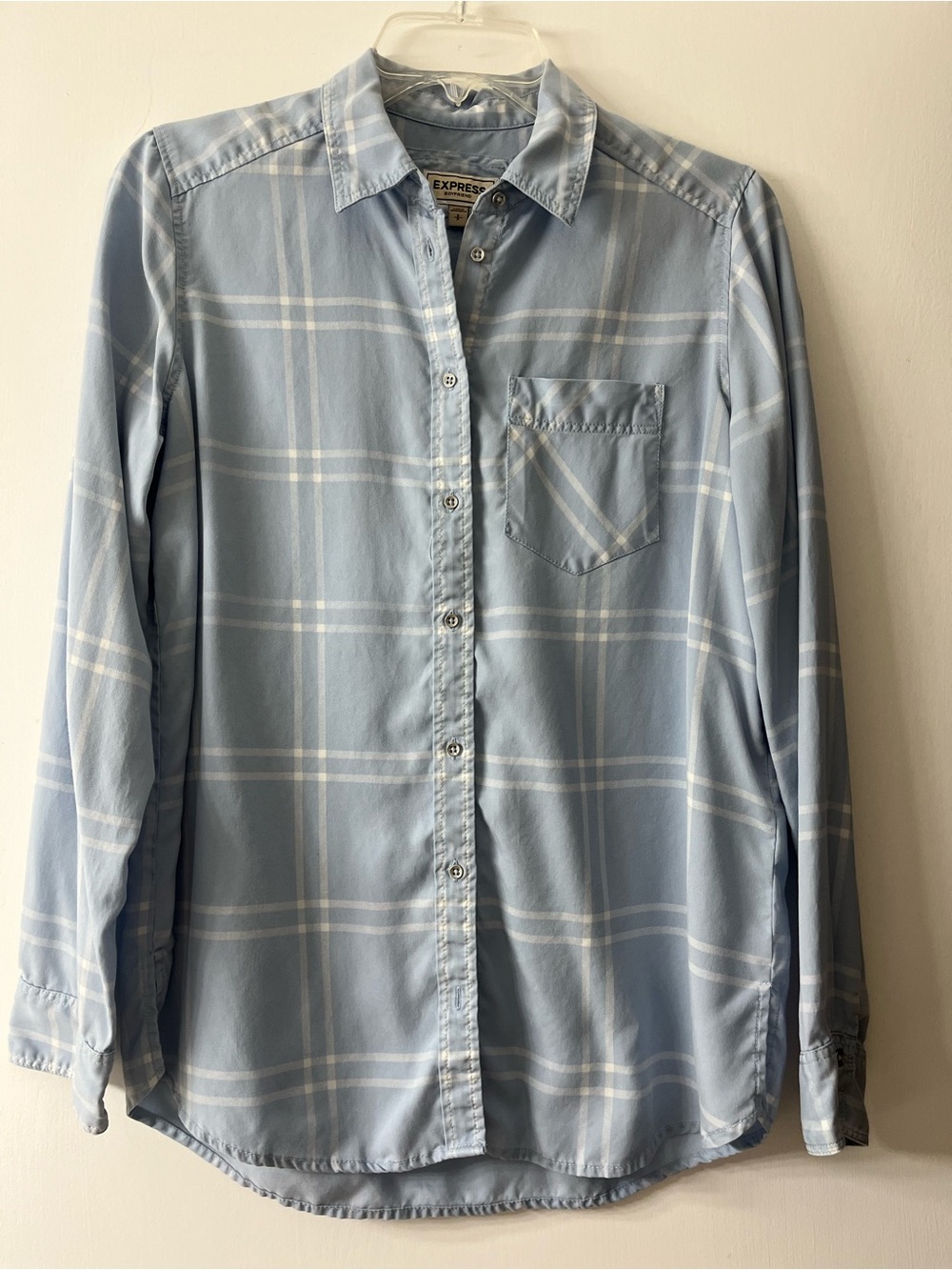 Express Light Blue Plaid Button-Down Shirt